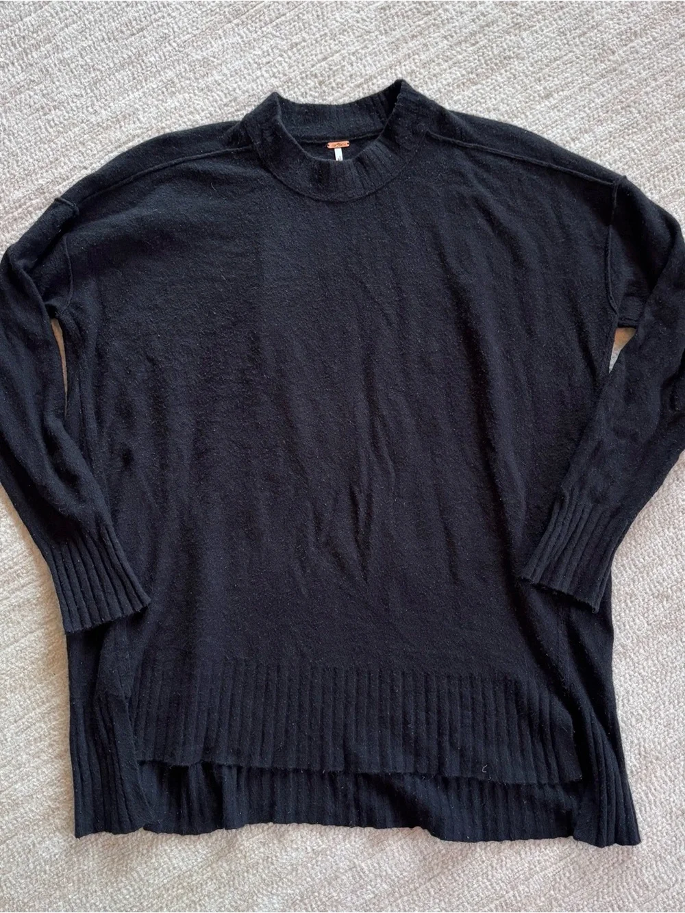 Free People Oversized Black Crewneck Pullover Sweater